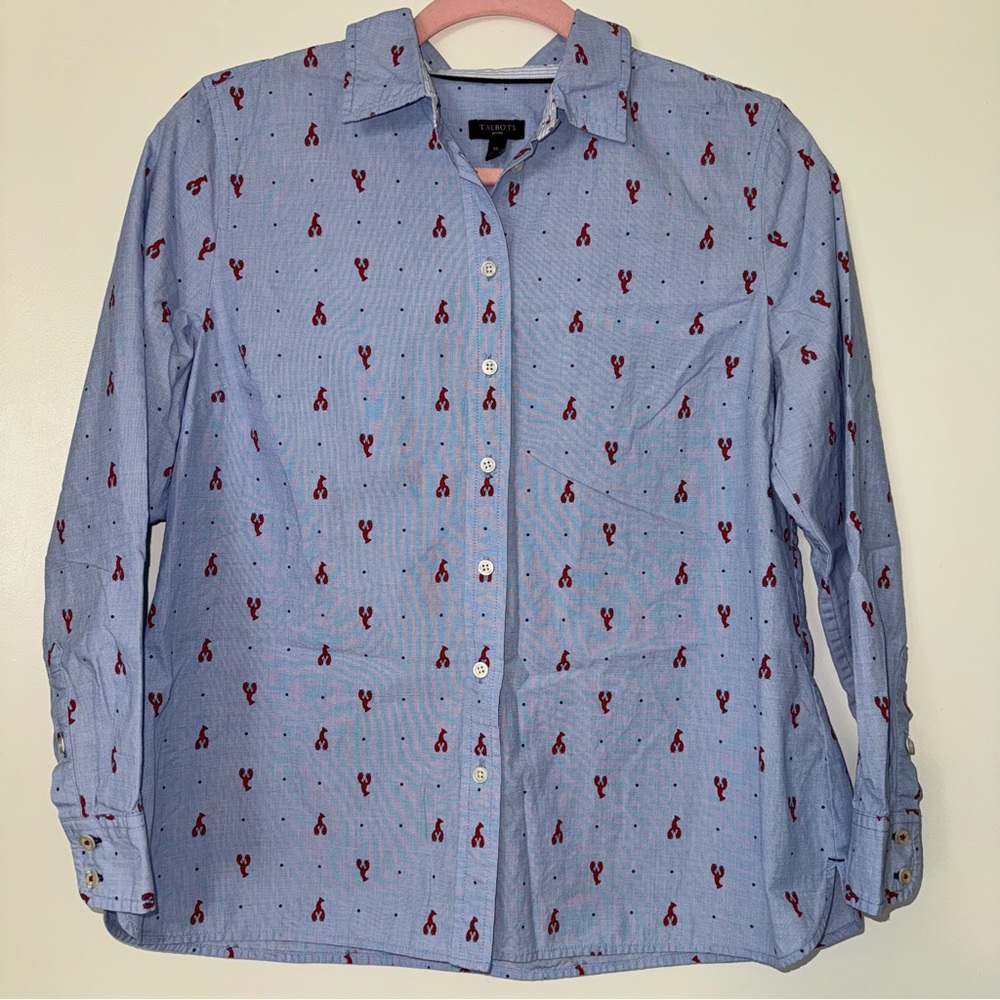 Talbots Lobster Print Button Down Shirt 100% cotton